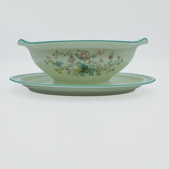 Vintage Noritake Japan Paradise Green 8223 W80 Floral Gravy Bowl with Platter - Picture 1 of 8